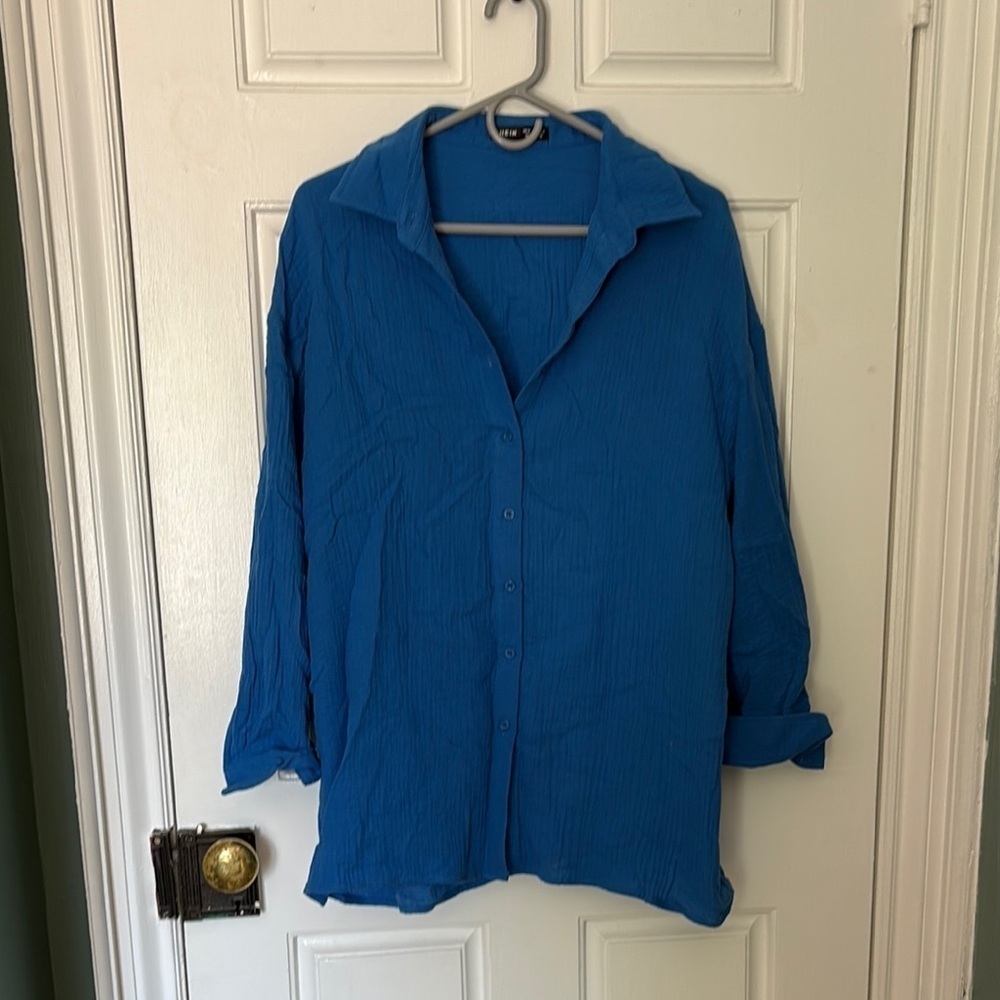 SHEIN Gauzy Style Cotton Button Up Top